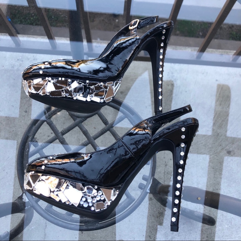 Black Rhinestone Patent leather heels size…
